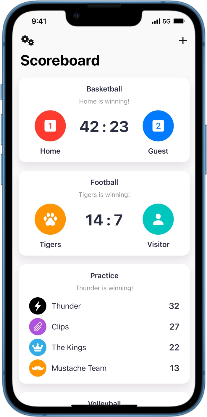 iPhone displays Scoreboard Go Application